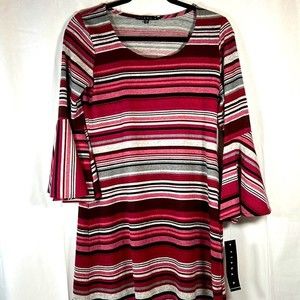 TIANA B NWT's Red Striped Midi Dress Flirty 3/4 Ruffle Sleeves Size Small